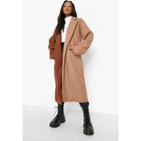 Petite Tonal Colourblock Wool Look Long Coat | Debenhams UK