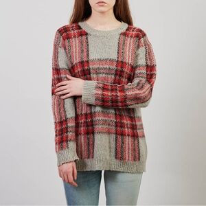 [sandro paris] mohair blend plaid tartan crewneck chunky fluffy sweater L | Poshmark
