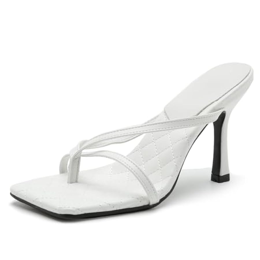 Women's Strappy Thong Heeled Sandals Slip On Stiletto Heels Flip Flops Square Open Toe T Strap Hi... | Amazon (US)