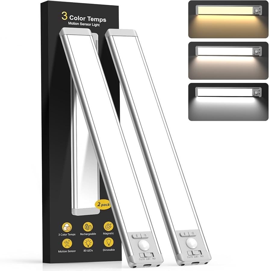 10inch Under Cabinet Lighting with 3 Color Temps, 2 Pack Rechargeable Motion Sensor Light Indoor,... | Amazon (US)