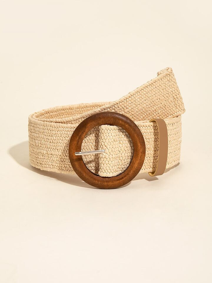 1pc Women Round Buckle Boho Straw Belt For Summer | SHEIN