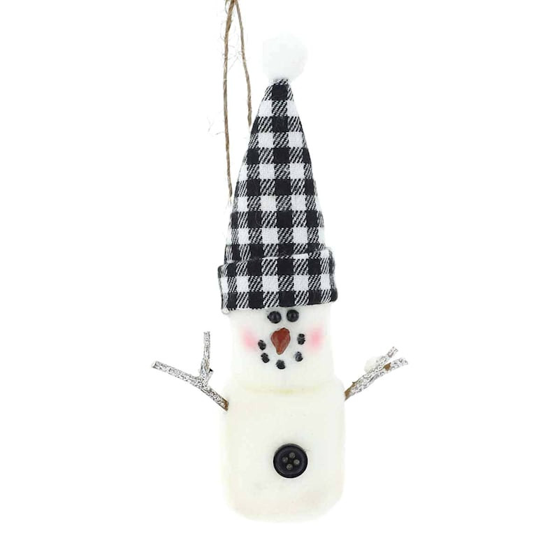 Black Buffalo Plaid Snowman Ornament, 4" | At Home