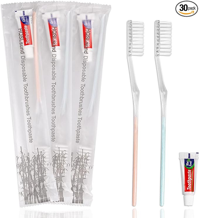HQSLsund 30 Pack Disposable Toothbrushes with Toothpaste, Individually Wrapped Disposable Toothbr... | Amazon (US)