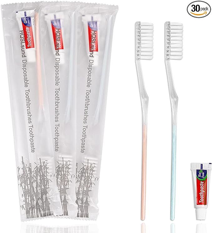 HQSLsund 30 Pack Disposable Toothbrushes with Toothpaste, Individually Wrapped Disposable Toothbr... | Amazon (US)