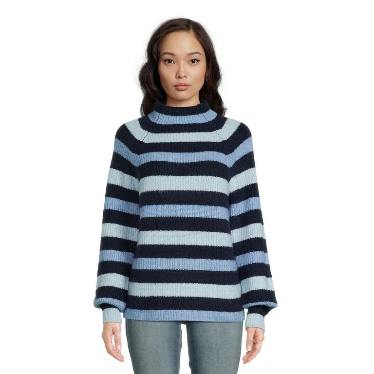 Time and Tru Women's Stripe Funnel Neck Sweater, Mid-Weight, Sizes XS-XXXL | Walmart (US)