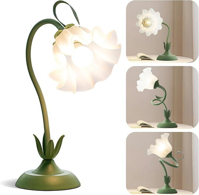 Flower Table Lamp, Cute LED Reading Bedside Night Light, 3 Color Modes Vintage Desk Lamp, Kawaii ... | Amazon (US)