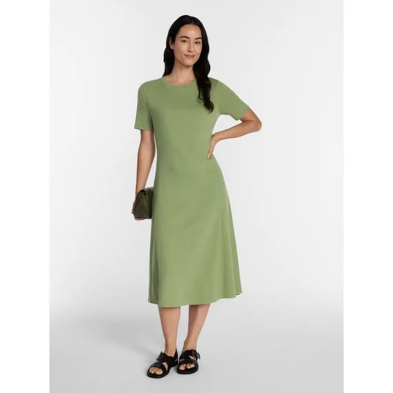 Time and Tru Women's and Women's Plus Seamed Cotton Midi Dress, Sizes XS-4X | Walmart (US)