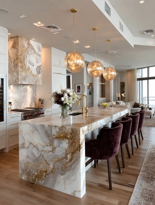 Adding dark purple to deep burgundy kitchen island chairs is an effortless way to bring depth, warmth, and sophistication to your kitchen island design. Whether you choose velvet kitchen island chairs, upholstered island stools, leather, boucle, or textured fabric finishes, these rich tones instantly elevate the space and create a bold, designer look. Mixing textures adds visual interest and makes the kitchen feel layered, intentional, and high-end rather than flat or predictable.

Dark burgundy and deep plum island chairs pair beautifully with marble countertops, concrete kitchen counters, quartz, or natural wood islands, and they look especially striking alongside gold or brass faucets, warm metal hardware, and statement lighting. This color range works across modern kitchens, mid-century spaces, contemporary homes, and even transitional interiors, making it a versatile choice for anyone wanting a glamorous yet timeless kitchen island setup.

#kitchenislanddecor
#burgundykitchenchairs
#modernkitchendesign 

 #LTKHome