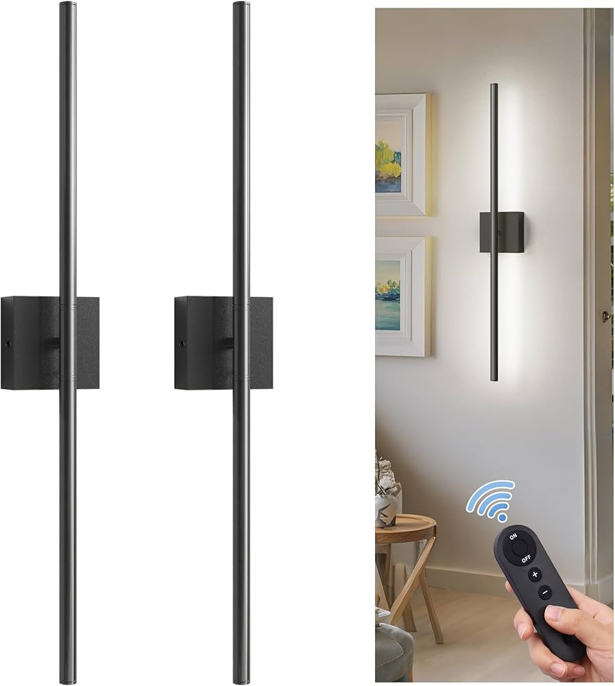 L LOHAS LED Battery Operated Wall Sconces Set of 2, Battery Wall Sconce 10000mAh, Black Rechargea... | Amazon (US)