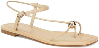 XBKXMK Black Strappy Flat Sandals for Women Comfortable Open Square Toe Sandals Dressy Beach Thon... | Amazon (US)