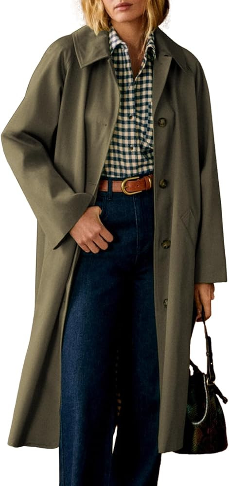 Songling Womens Long Trench Coat Single Breasted Oversized Windproof Trendy Fall Jacket Outerwear... | Amazon (US)