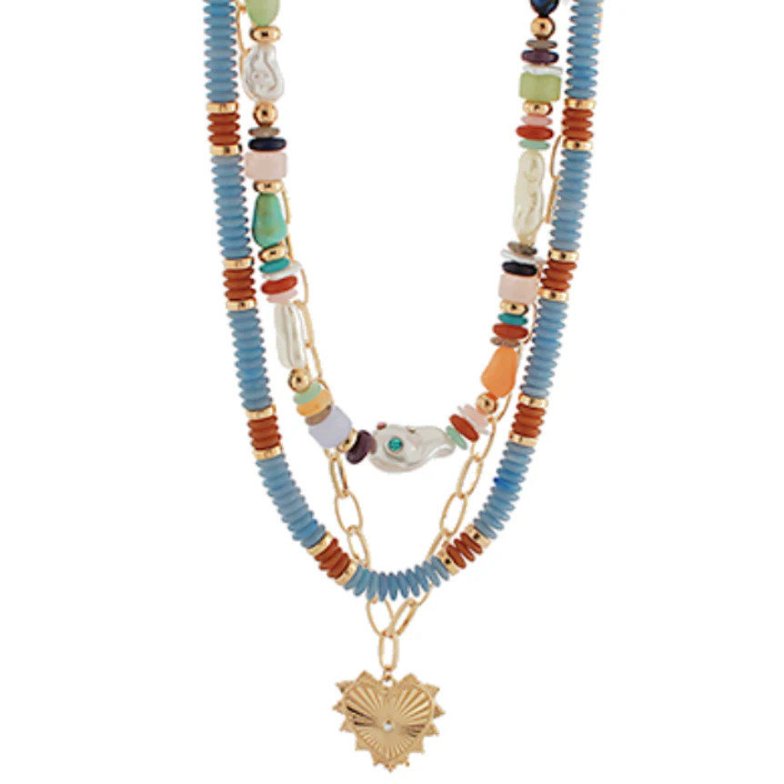 3 Layered Heart Pendant Bead Necklace | Shop Bijou