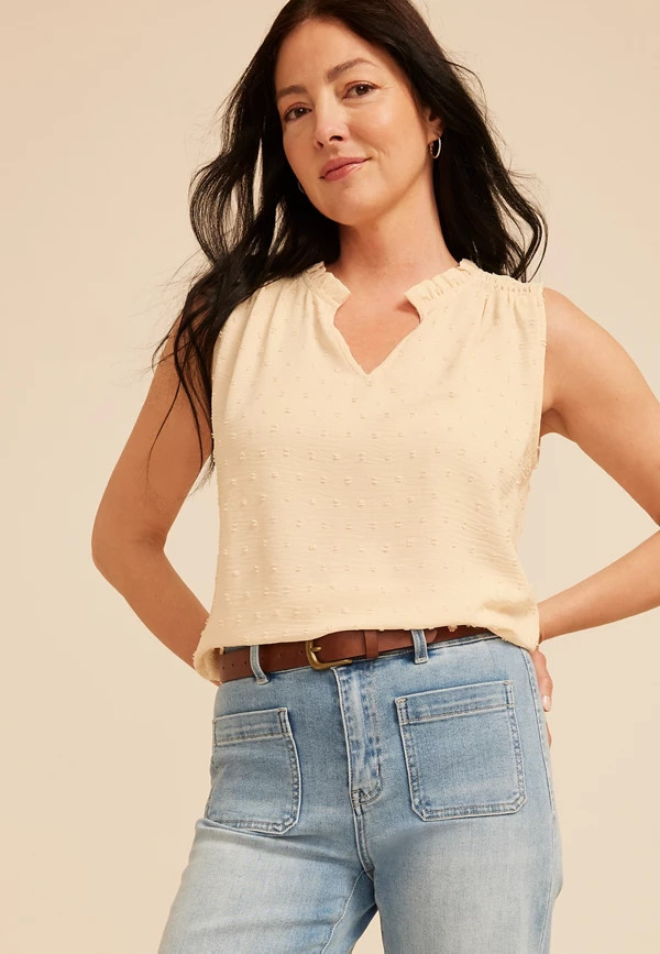 Smocked Shoulder Clip Dot Tank Top | Maurices