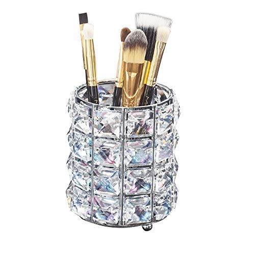 Makeup Brush Holder Organizer Golden Crystal Bling Personalized Gold Comb Brushes Pen Pencil Storage | Amazon (US)