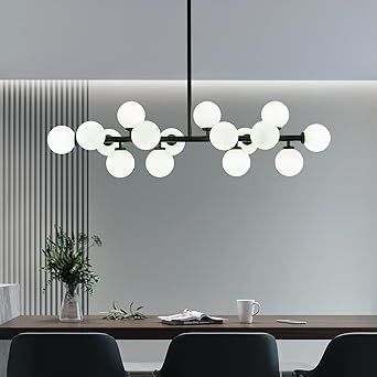 CROSSIO Modern Linear Chandelier Black Hanging Pendant Light with Milky White Glass Globe Lampsha... | Amazon (US)