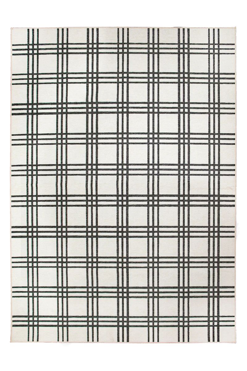 Plaid Black and Cream Washable Rug | My Magic Carpet