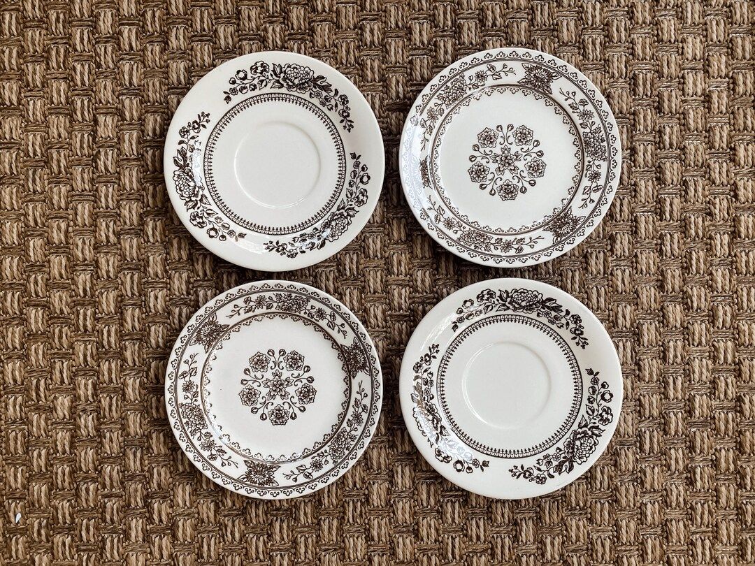 Vintage Set of Four (4) Brown and White Plates | Brown Transferware | Plate Wall | Brown and Whit... | Etsy (US)
