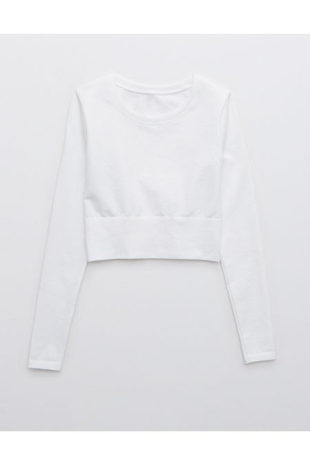 OFFLINE By Aerie Sidewalk Seamless Long Sleeve Cropped T-Shirt Women's White XXL | Aerie