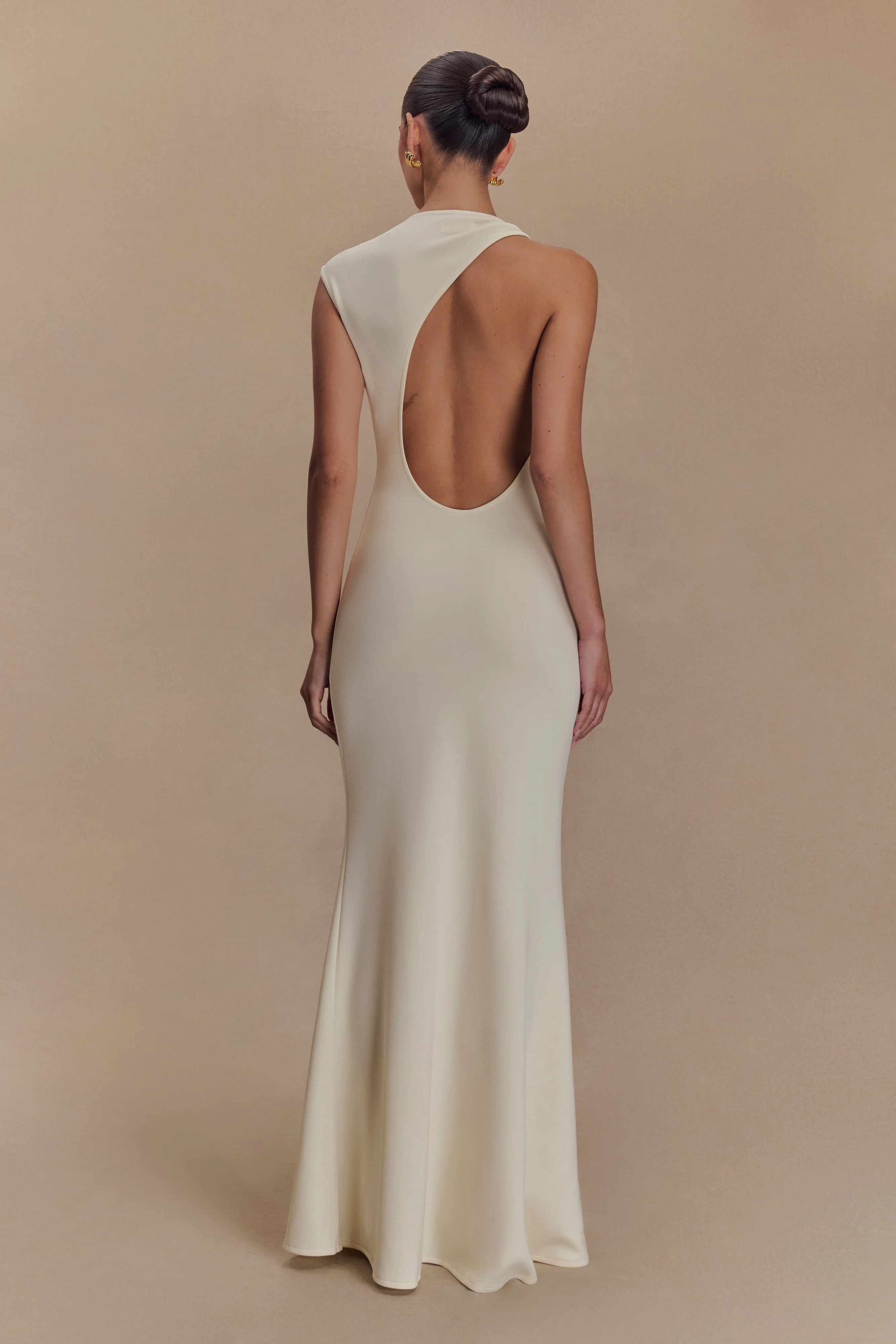 Scuba Jersey Cut Out Maxi Dress - Ivory | MESHKI US