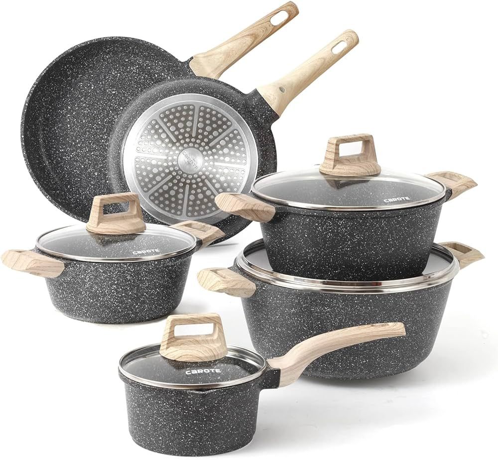 Carote Nonstick Granite Cookware Sets 10 Pcs Stone Cookware Set,non stick frying pan set , pots a... | Amazon (US)