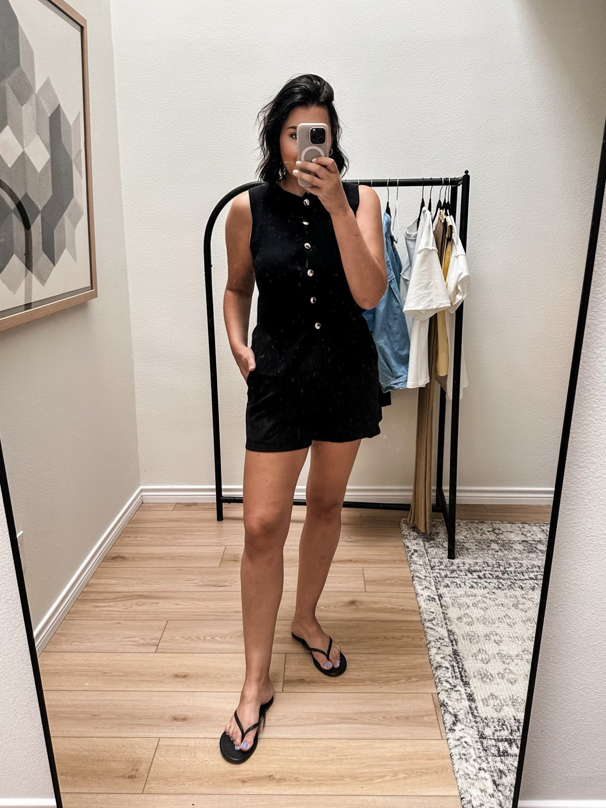 I’ve shared this sweater vest before but here she is again in all her glory. I LOVE this top, I can’t believe I’m saying that but it’s so good especially for the price!

As for sizing: I will say – she does run small. ESPECIALLY WITH BOOBS. So if you need extra tata room, go up a size. This is the large, and it fits well but still tailored. Stretchy knit fabric, I’ve washed it and hung to dry and it didn't shrink, looks brand new. 

PS: I'm in the 10 of the Quince shorts. SIZE UP! They run snug in the waist. 

 