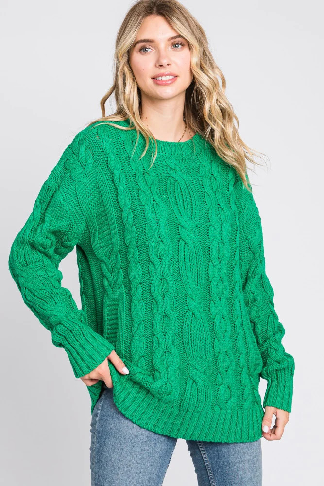 Green Chunky Cable Knit Sweater | PinkBlush Maternity