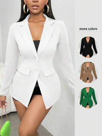 SHEIN SXY Solid Color Turndown Collar Casual Blazer In Fall/Winter | SHEIN