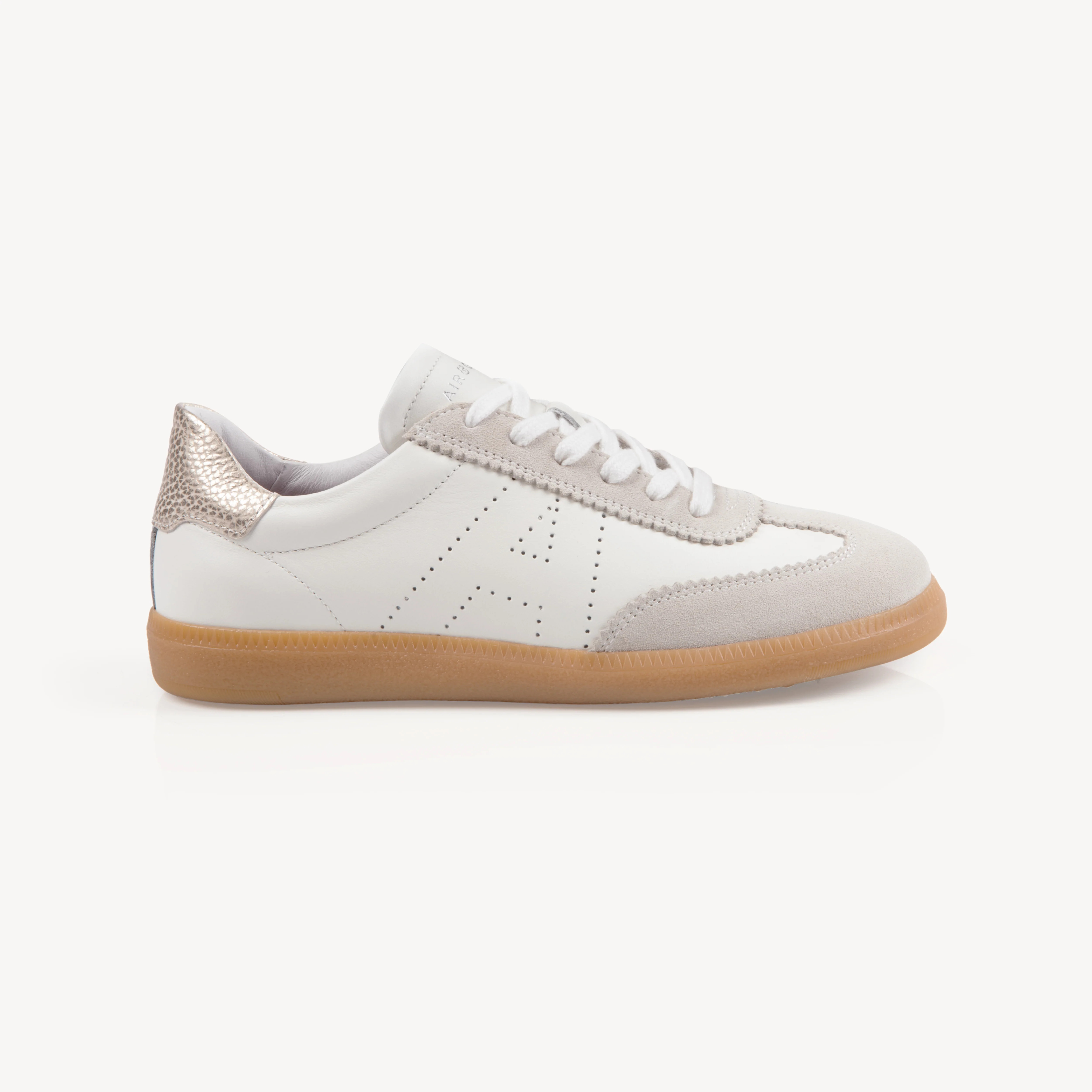 Isla: Off White, Silver & Gold Leather & Suede Trainers | Air & Grace