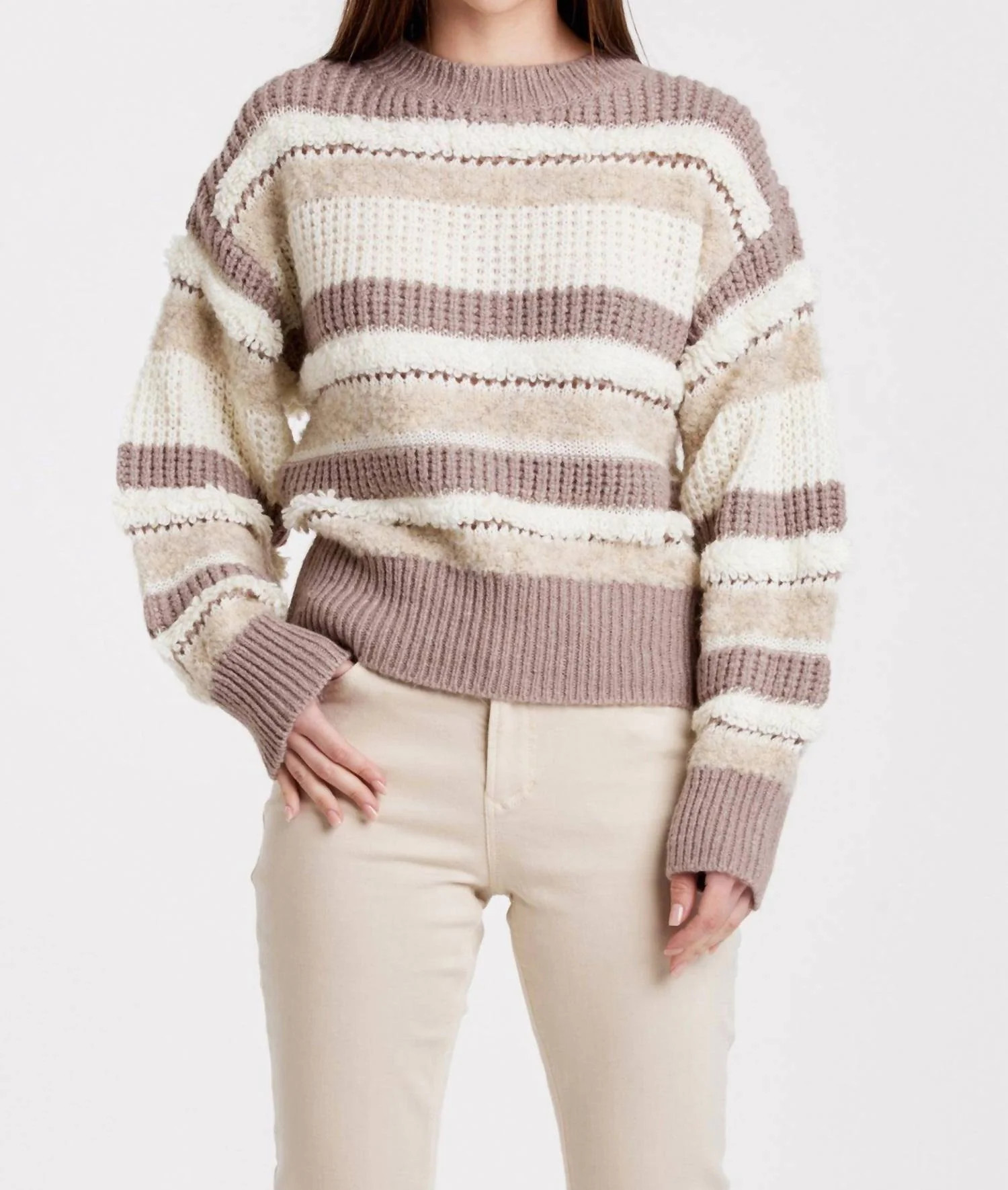 Georgina Drop Shoulder Mixed Fuzzy Stripe Sweater In Ash Violet Stripes | Shop Simon