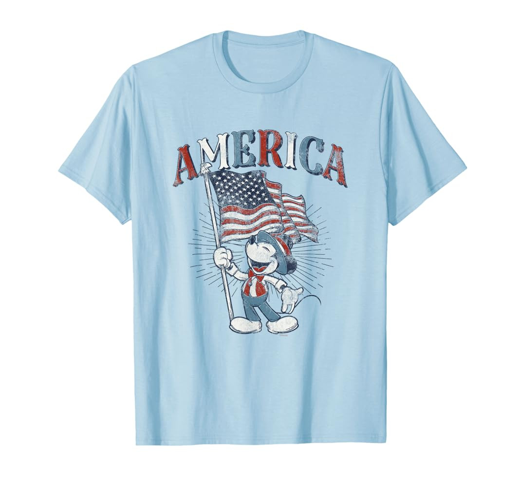 Disney Mickey Mouse with American Flag USA Fourth of July T-Shirt | Amazon (US)