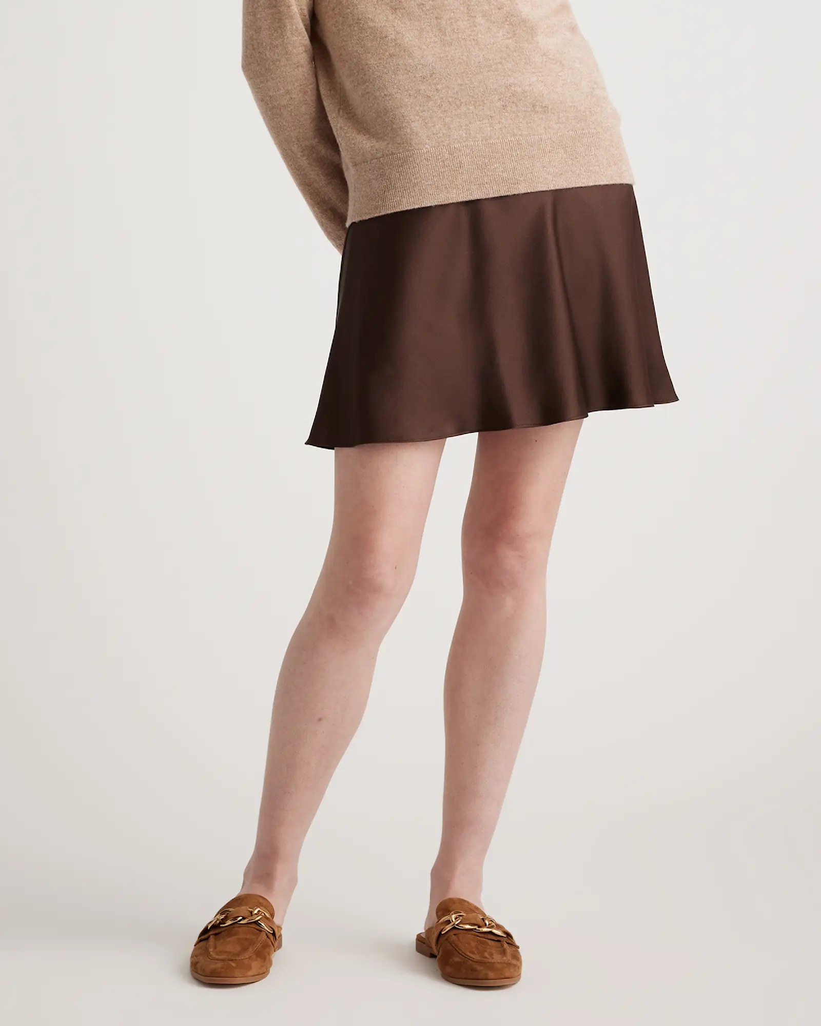100% Washable Silk Mini Skirt  in Hot Fudge | Quince