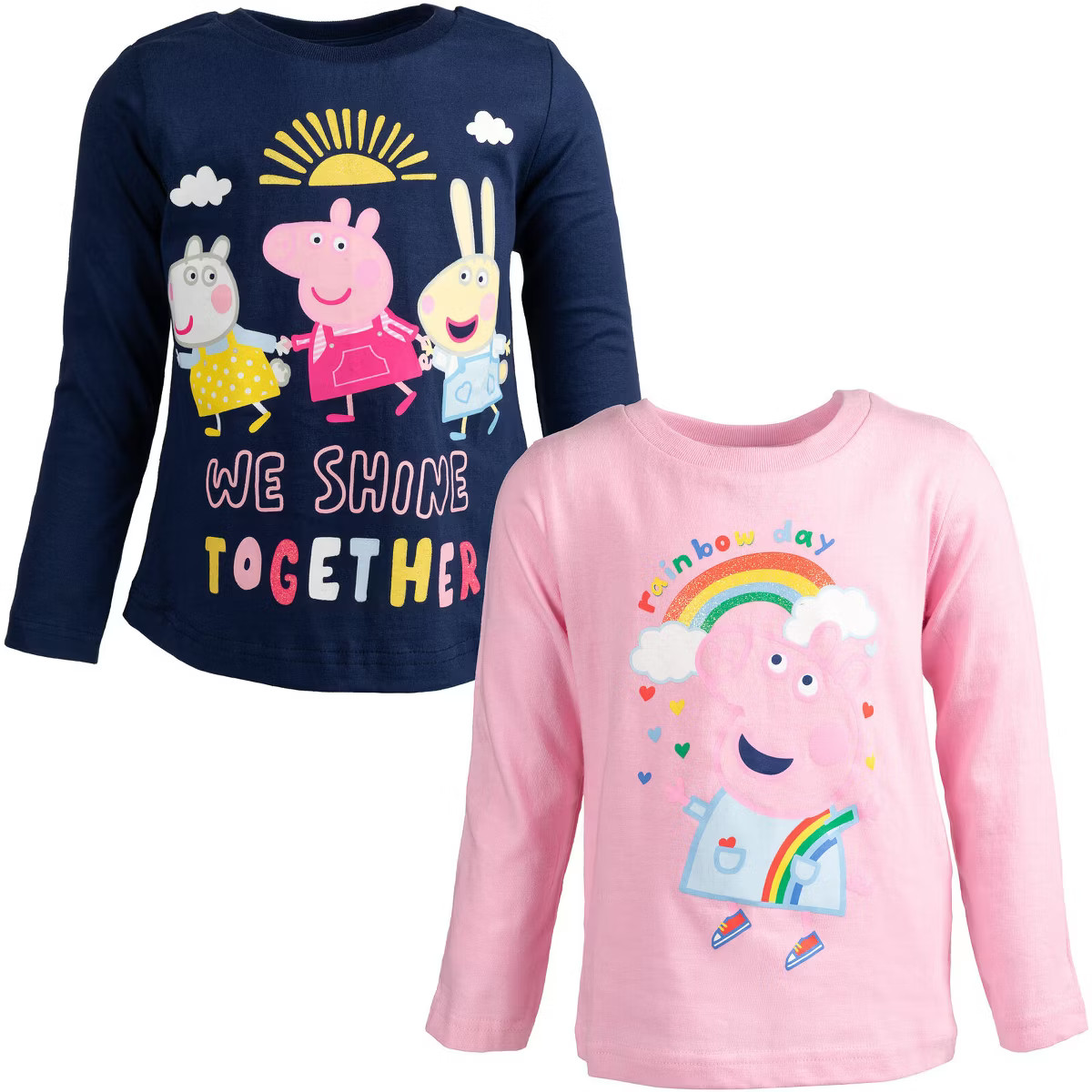 Peppa Pig 2 Pack Long Sleeve Graphic T-Shirts Navy Blue / Pink | Target