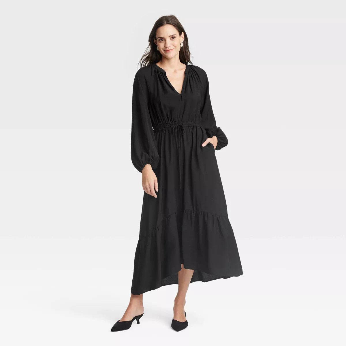 Women's Balloon Long Sleeve Tiered Midi Dress - A New Day™ | Target