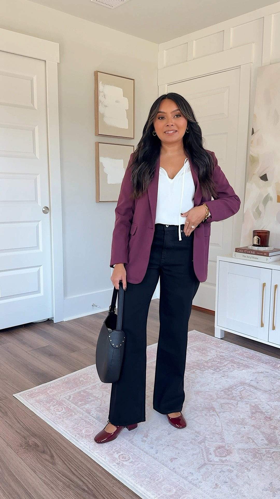 STACKABLE CODE: code AFLTK for 25% off on top of their current sale!
Burgundy red wine color blazer size xxs regular TTS
White cream long sleeve top size xxs TTS
No fade black color high rise loose jean size 26 short TTS
Burgundy mary jane heels size 5 TTS
#LTKFallSale 

#LTKPetite #LTKSaleAlert