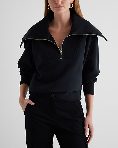 Quarter Zip Oversized Collar Fleece Sweatshirt | Express