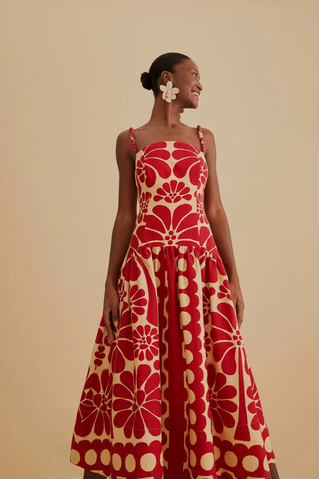 Red Palermo Sleeveless Midi Dress | Farm Rio UK