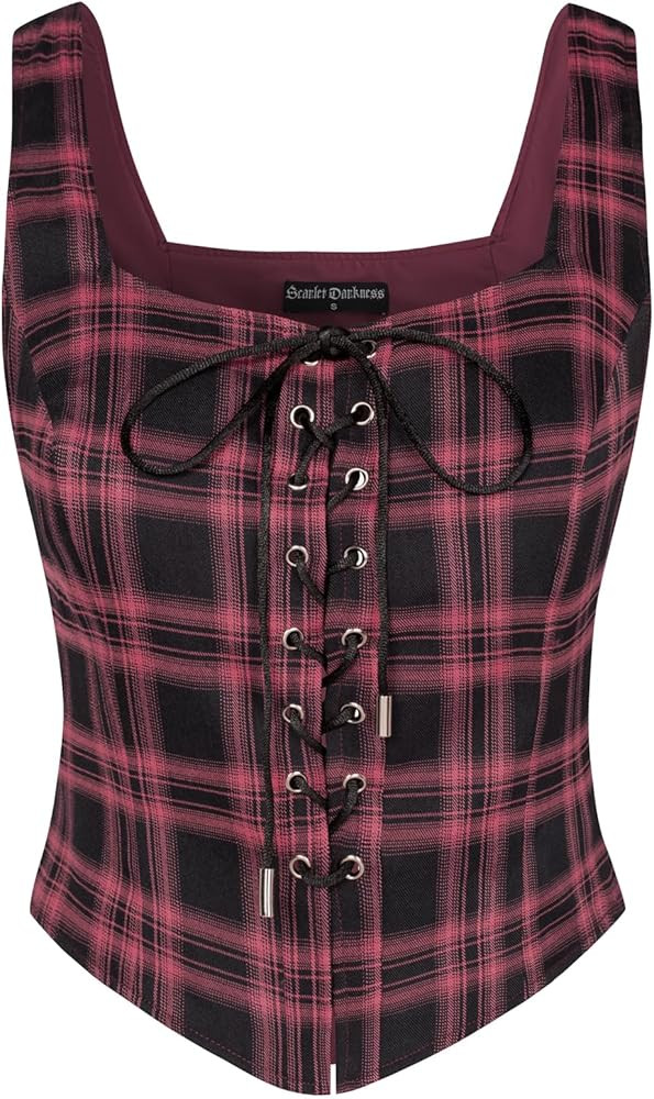 Scarlet Darkness Women's Renaissance Pirate Vest Plaid Steampunk Costume Waistcoat | Amazon (US)