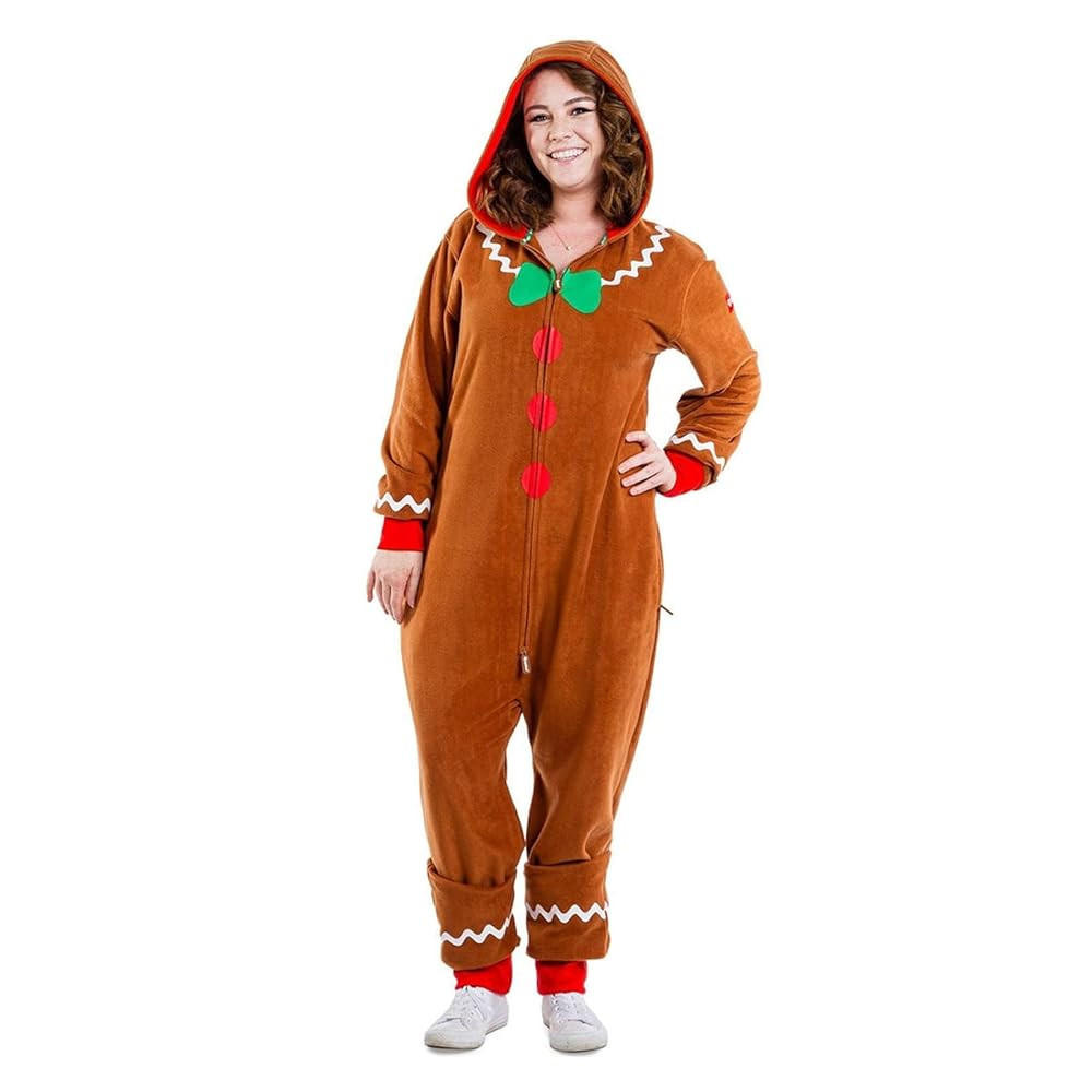 Adults Christmas Gingerbread Cosplay Costume Long Sleeve Zipper Hooded Jumpsuit for Men Women Kid... | Amazon (US)