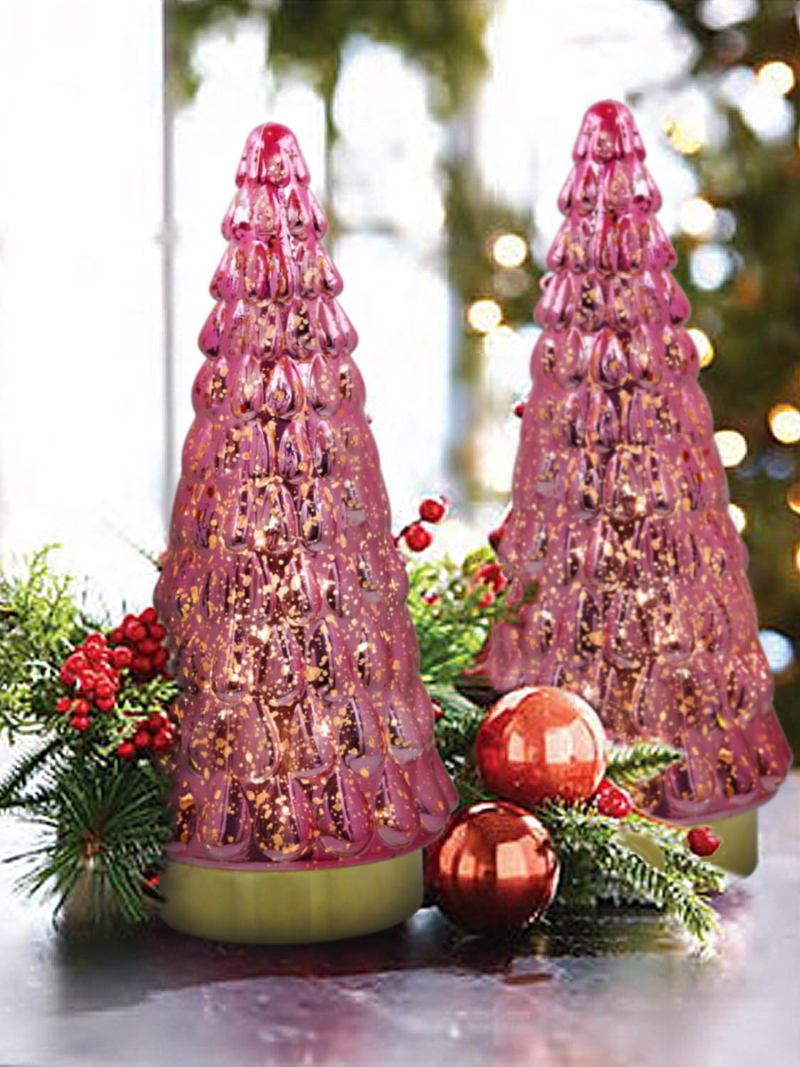 Pink Glass Christmas Tree 2pcs, Tabletop Mercury Christmas Tree with Light, Battery Operated Smal... | Amazon (US)