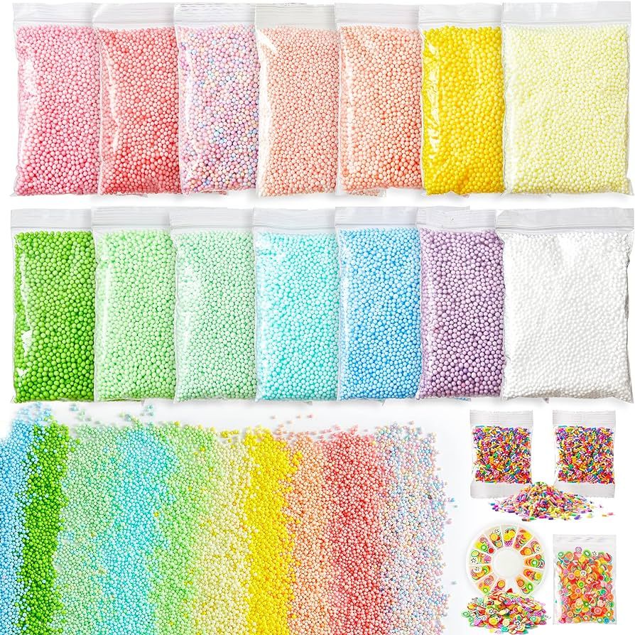 Pastel Foam Balls for Slime, 18 Pack 0.09-0.14 inch Balls Mini Small Assorted Beads Homemade Arts... | Amazon (US)