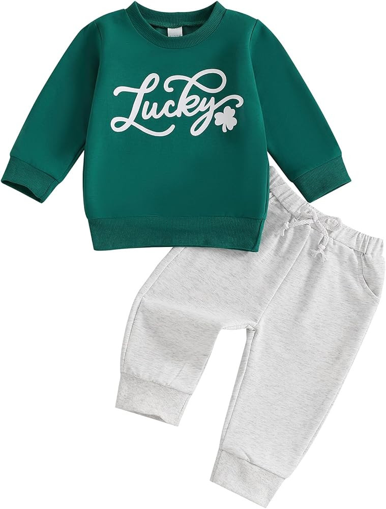 Toddler Infant Baby Boy Girl St Patricks Day Outfit Lucky Clover Long Sleeve Sweatshirt Pants 2Pc... | Amazon (US)