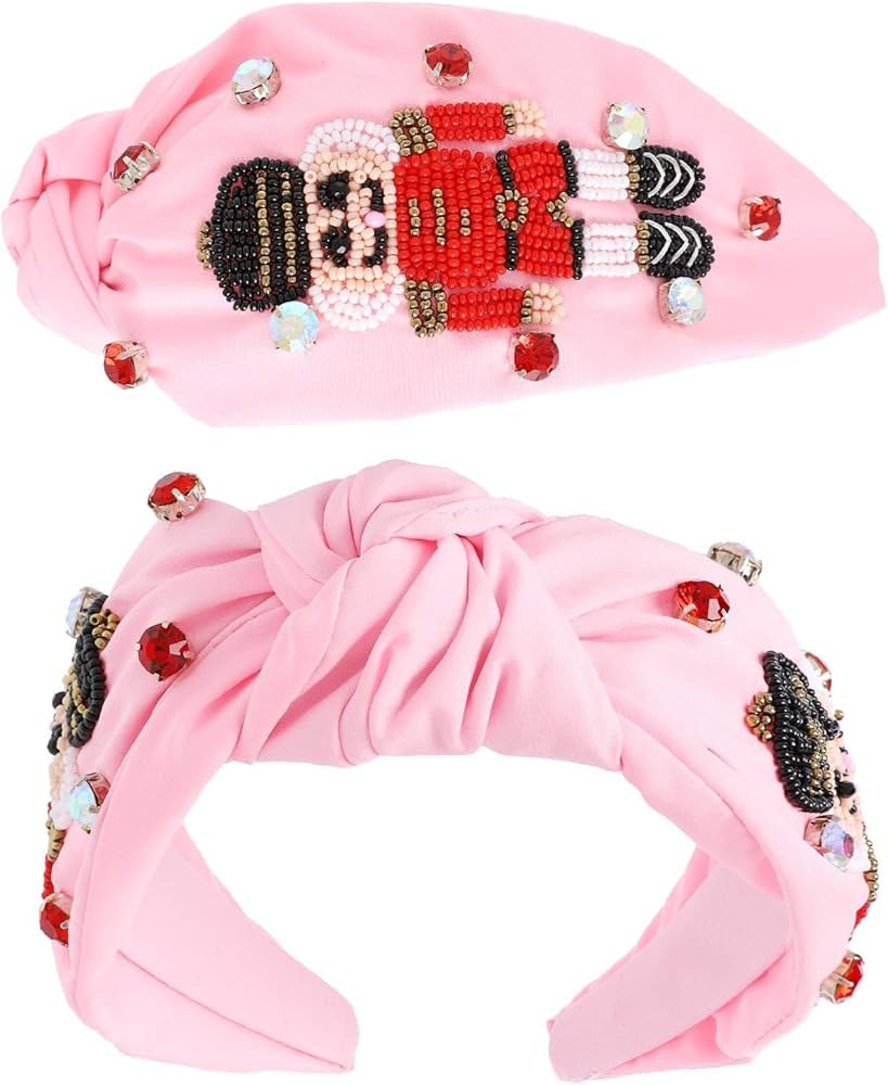 Diona J Cross Knotted Bead and Jeweled Christmas Tree Santa Nutcracker Christmas Headband (Pink) | Amazon (US)