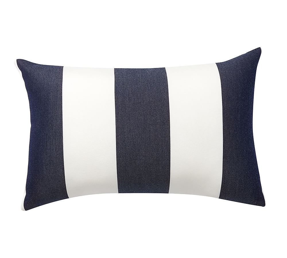 Sunbrella(R) Awning Striped Indoor/Outdoor Lumbar Pillow, 16 x 24"", Navy | Pottery Barn (US)