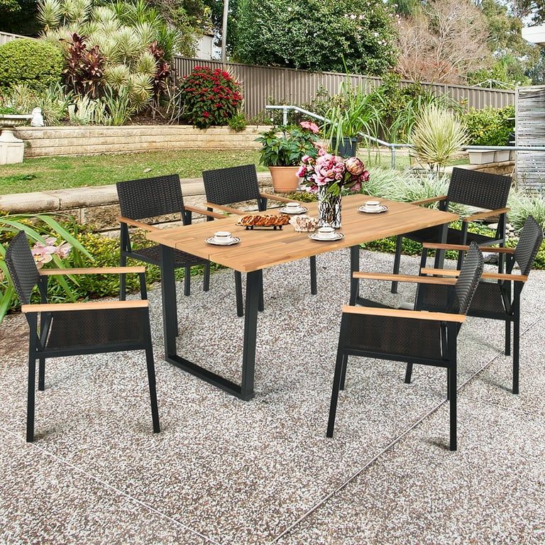Gymax Patented 7PCS Patio Garden Dining Set Outdoor Dining Furniture Set w/ Umbrella Hole - Walma... | Walmart (US)