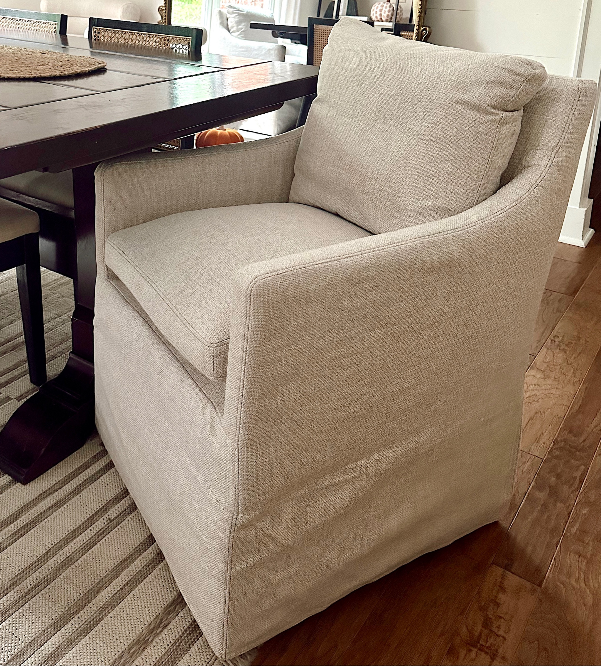 Our new upholstered dining room chairs! Amazon upholstered chairs; so comfy and love that they are on casters. Easy to get in and out of  

#LTKHome #LTKFamily