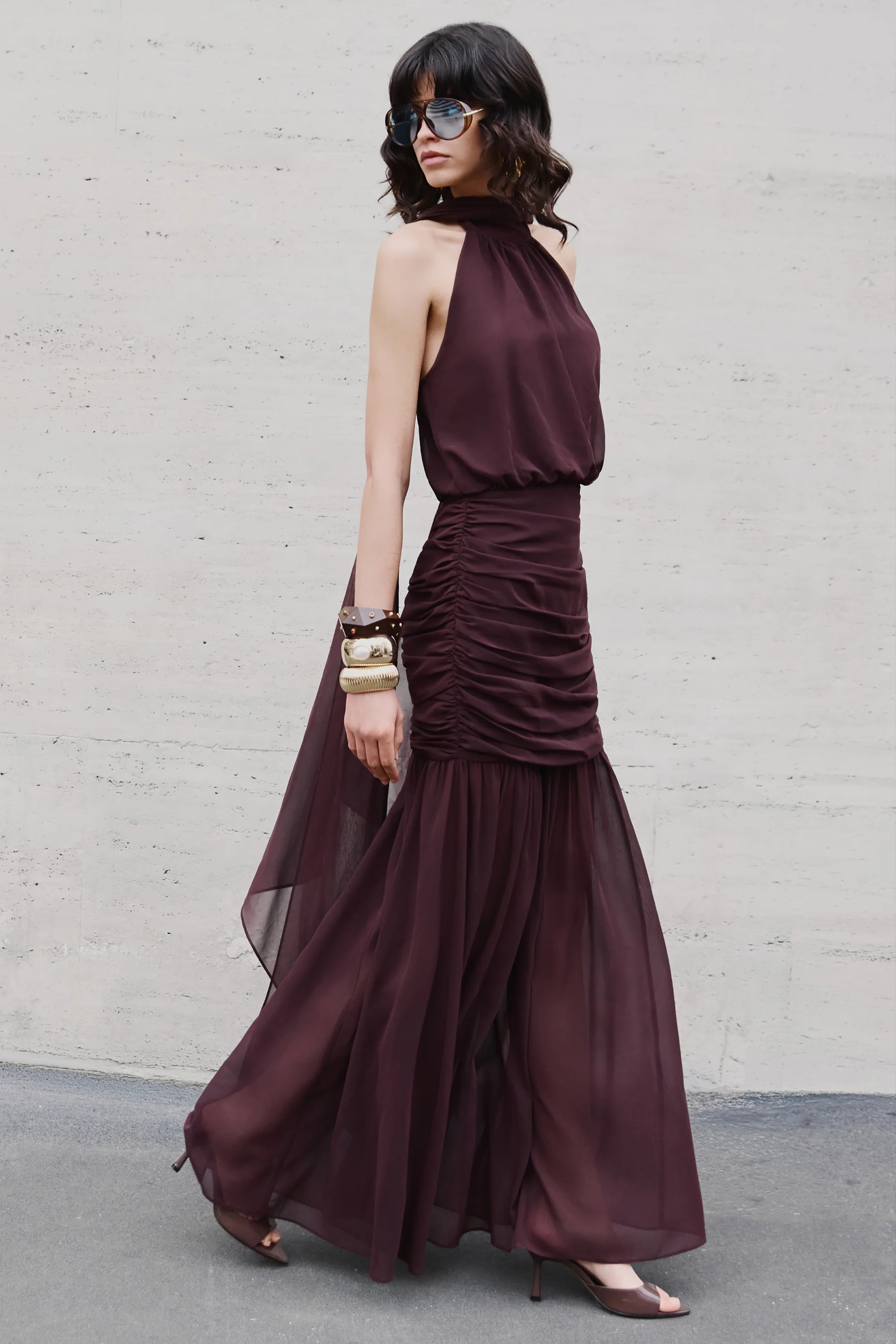 Veronique | Brown Halter-Neck Maxi Dress | Club L London