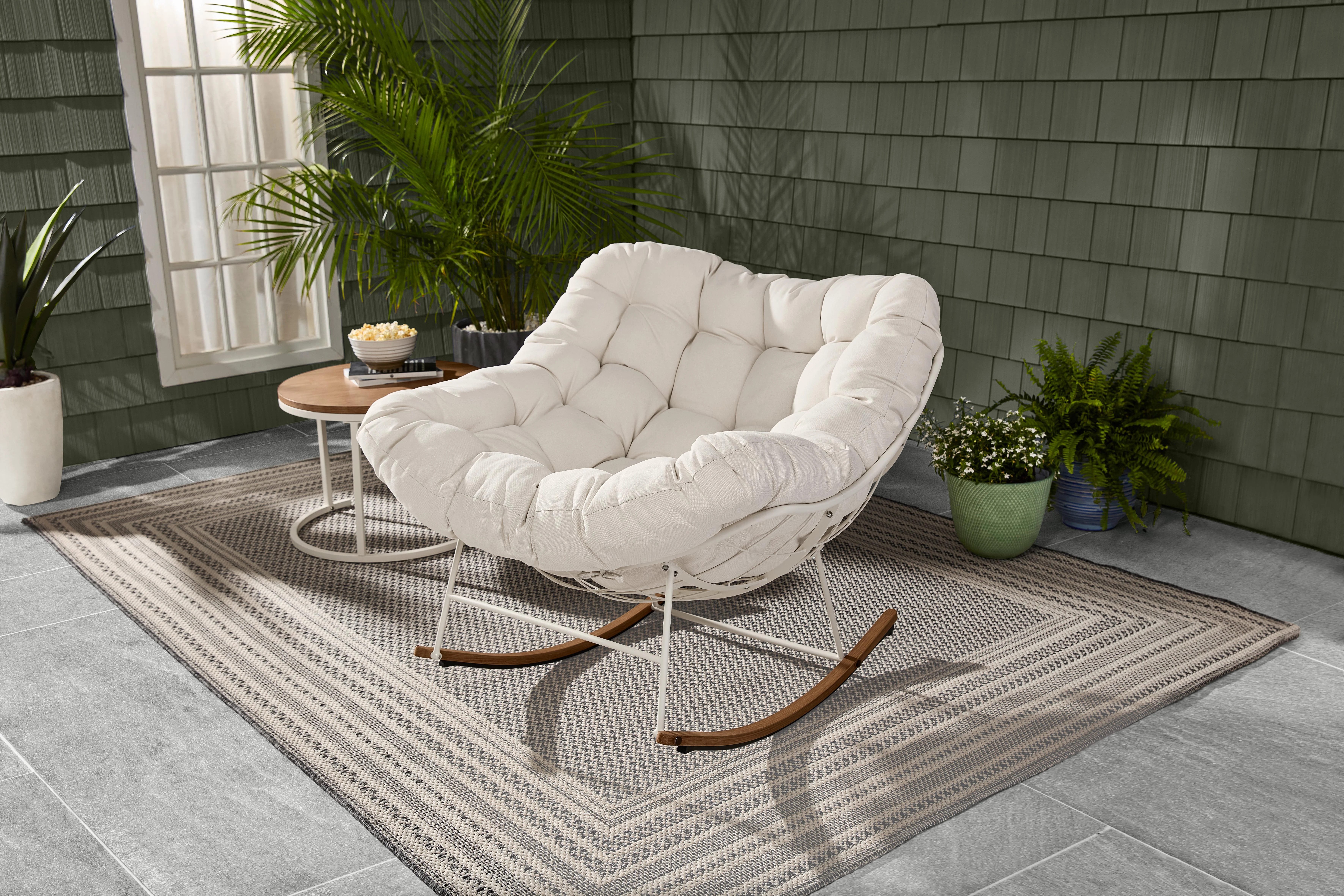 Better Homes & Gardens Marlow Papasan Outdoor Rocking Chair, Cream | Walmart (US)