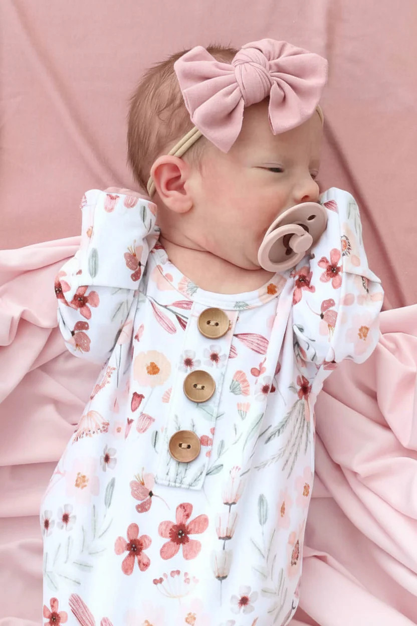 Wren's Wildflower Newborn Baby Knot Gown & Hat | Caden Lane