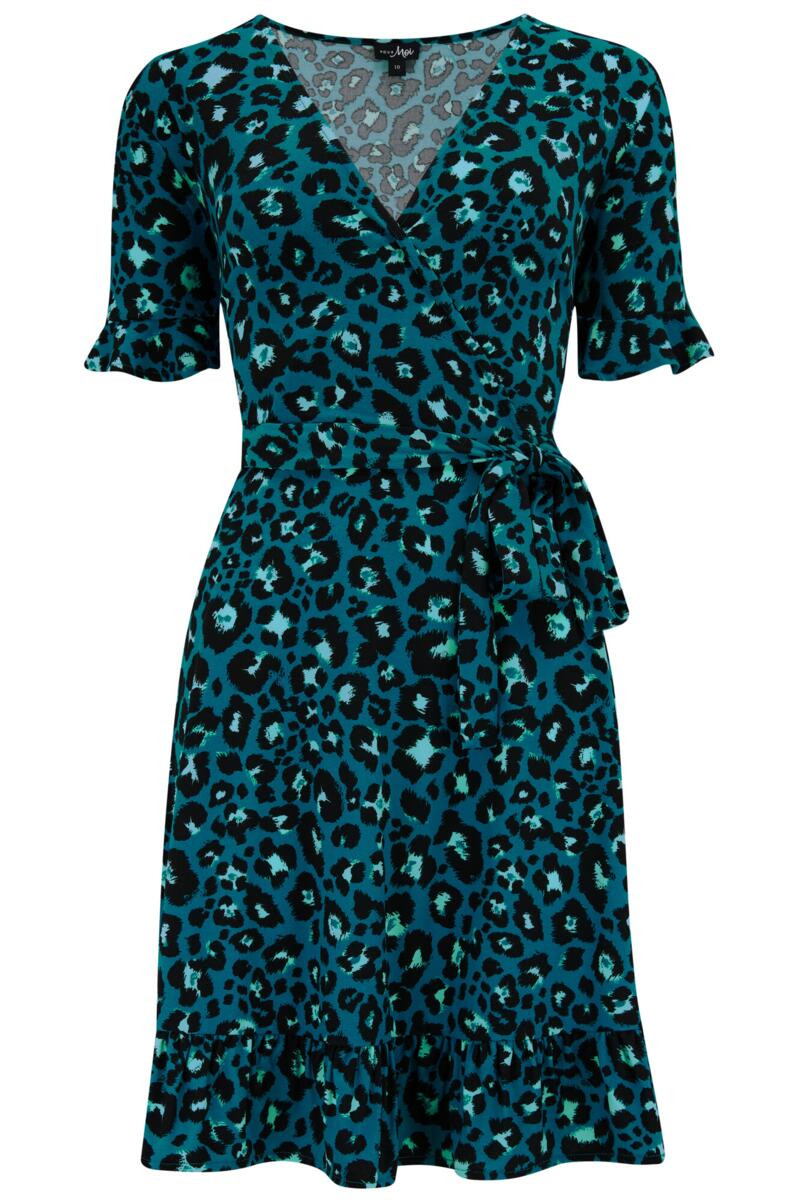 Birdie Frill Detail Slinky Stretch Dress - Teal/Black | Pour Moi