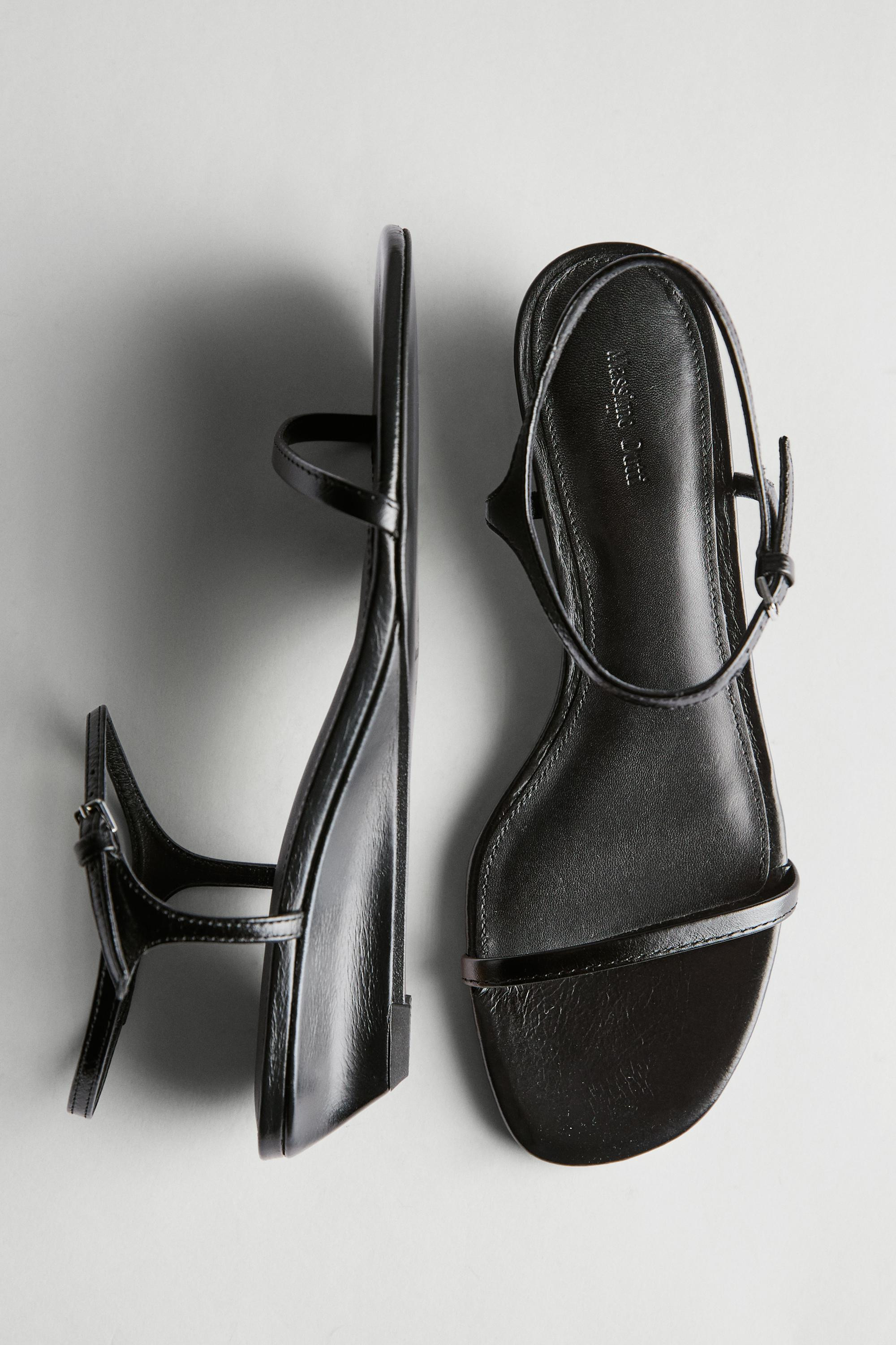 Strappy leather mid-wedge sandals | Massimo Dutti UK